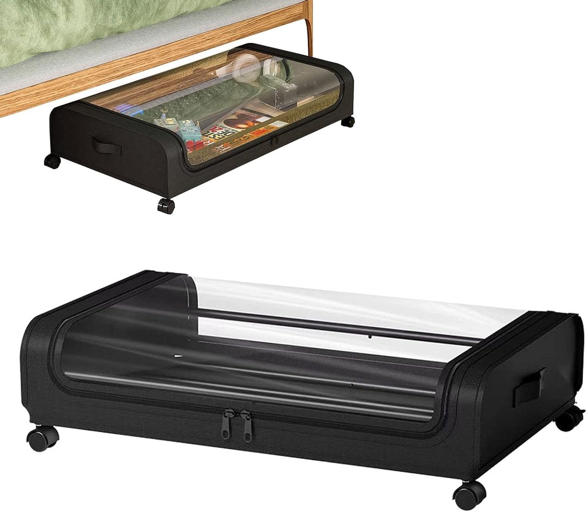 SHOP YOLO-opbergbox onder bed-met Wielen DekselRolling Metalen Frame Onderbed Containers Clear Venster- Opbergtas Doos Organisatie Thuis