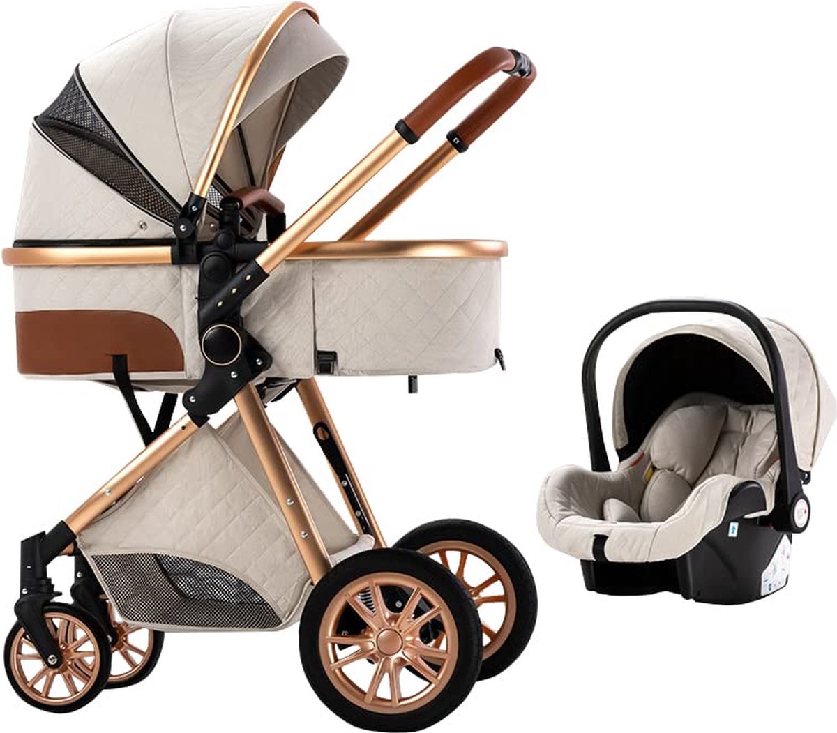 Kinderwagen 3-in-1 – Luxe kinderwagen - Buggy – Wandelwagen - Multifunctioneel – opklapbaar – Incl autostoel – Wit
