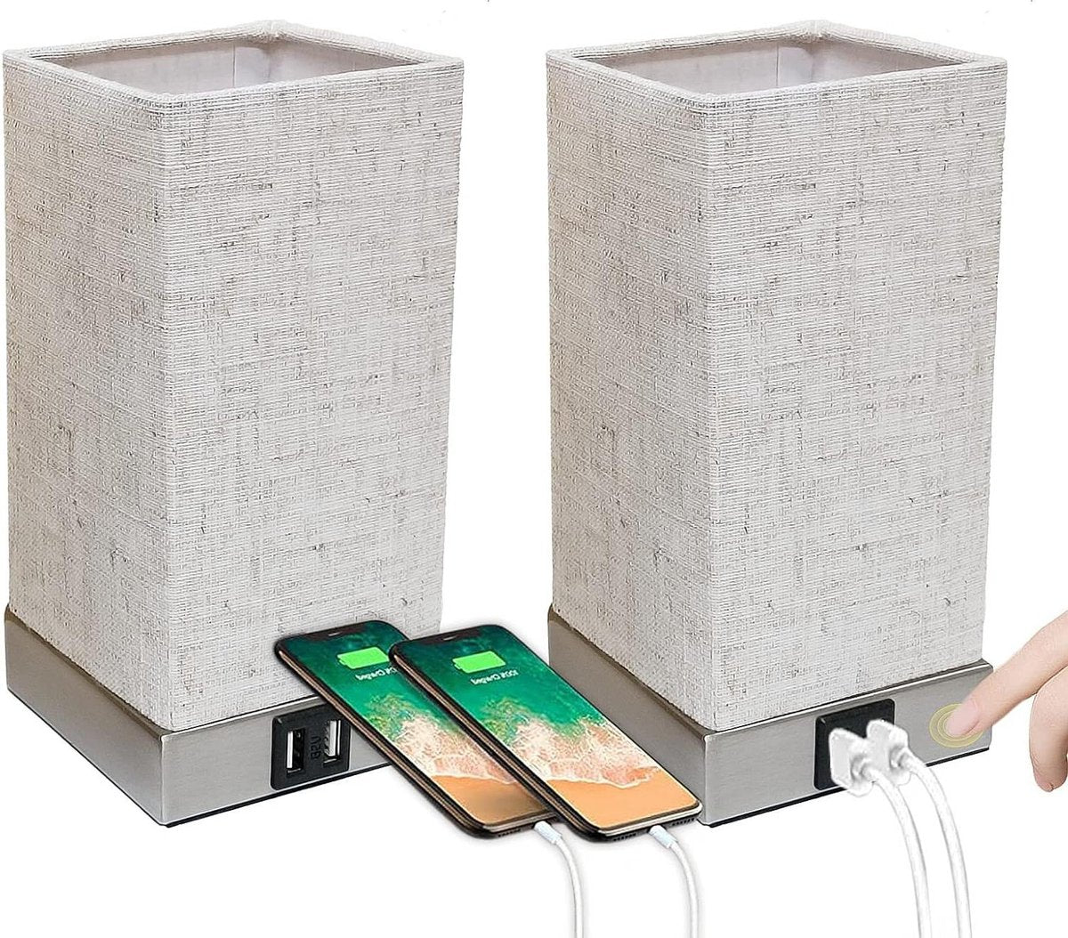 Moderne Nachtkastje Lamp Touch Dimmable Vintage met USB-aansluitingen - Warm White Bulb - Slaapkamer Kinderkamer Beige