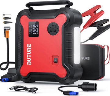 Buture Jumpstarter Voor Auto - Starthulp - Jumpstarter 5 in 1 - Starthulp Powerbank 26800Mah - Rood/Zwart - Jumpstarter incl compressor