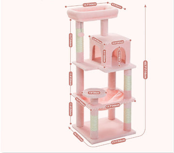 Luxe Krabpaal 116 cm hoog - middelgrote katten klimboom - Met 4 ligvlakken en holten - Met Hangmat - Comfortabel - zacht en stabiel - Roze