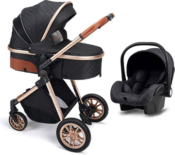 Kinderwagen 3-in-1 – Luxe kinderwagen - Buggy – Wandelwagen - Multifunctioneel – opklapbaar – Incl. autostoel – Zwart