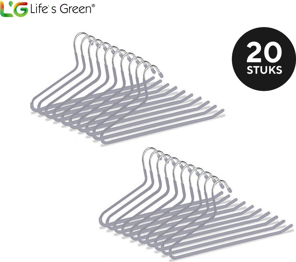 Life’s Green Broekhangers met antislip – Kledinghangers – Klerenhangers – Broek en Rok Houder - Set van 20 stuks - Grijs