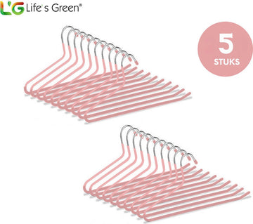 Life’s Green Broekhangers met antislip – Kledinghangers – Klerenhangers – Broek en Rok Houder - Set van 5 stuks - Roze