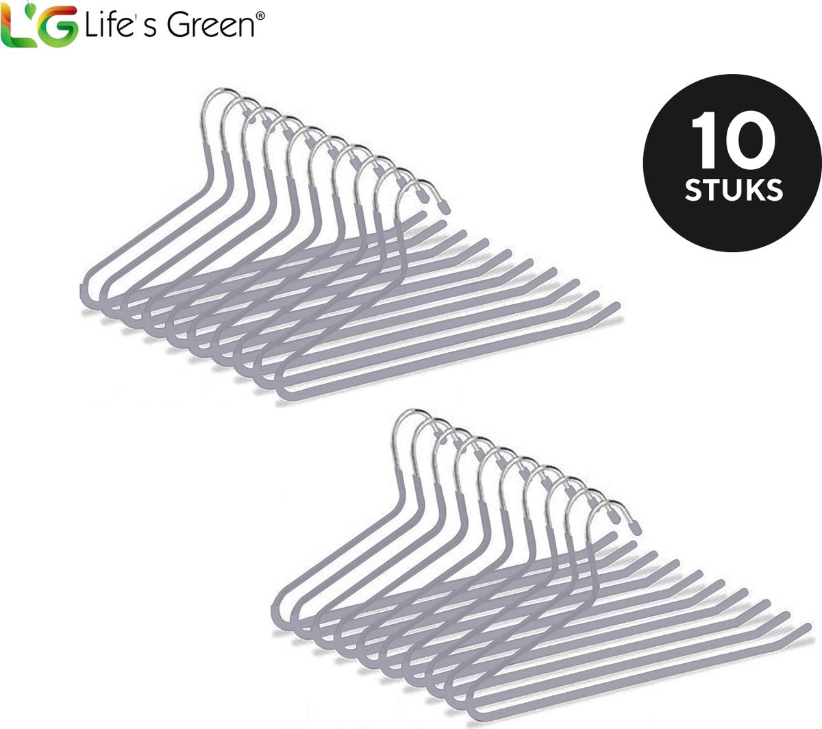 Life’s Green Broekhangers met antislip – Kledinghangers – Klerenhangers – Broek en Rok Houder - Set van 10 stuks - Grijs