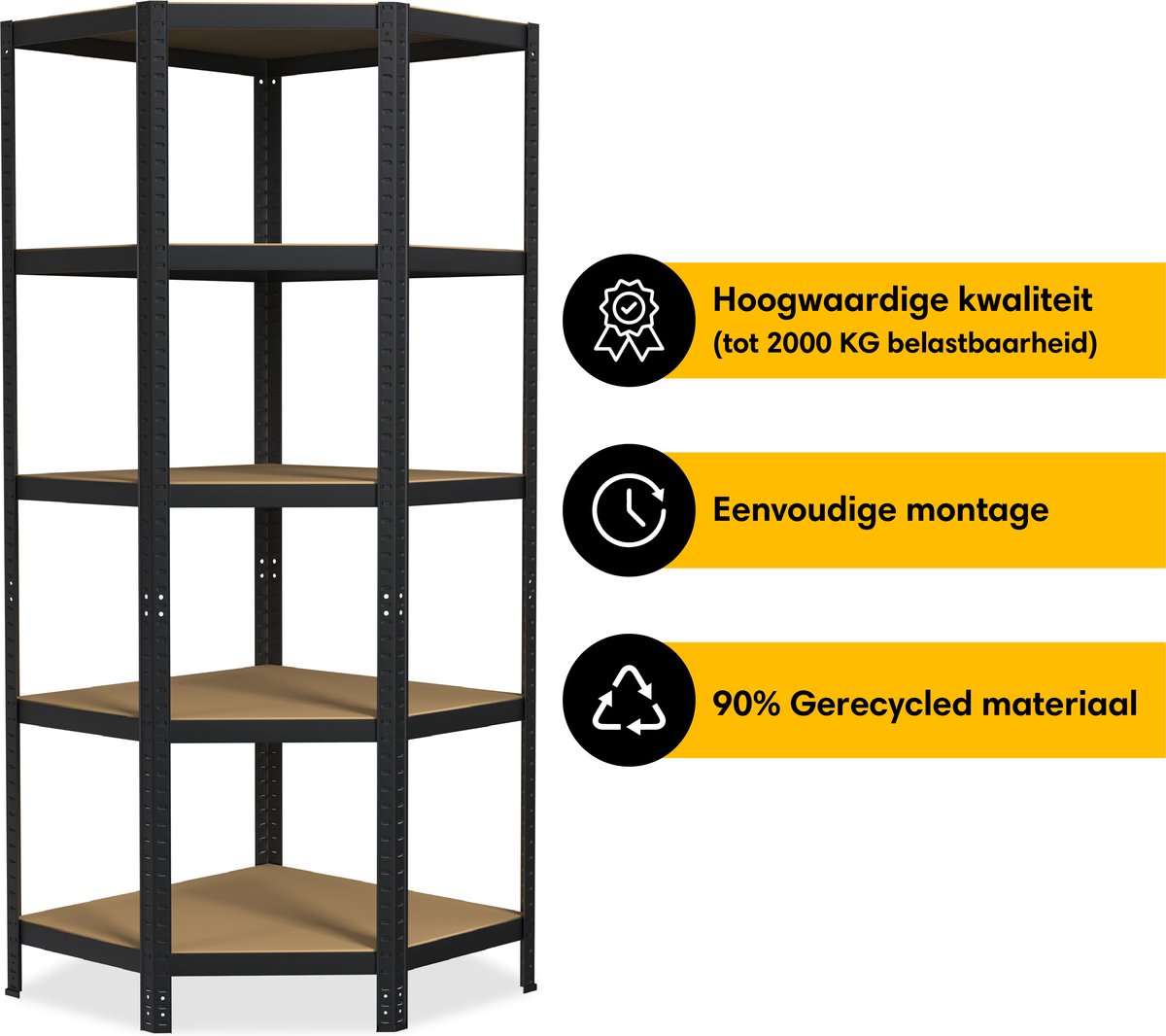 Life’s Green Hoekstelling - Opbergrek - Stellingkast - Hoekstelling - 5 planken - Zwart