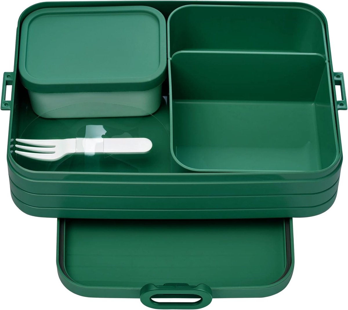 Grote broodtrommel met bento box, voor 4 sandwiches of 8 boterhammen, lunchbox voor kleine snacks en resten, broodtrommel voor volwassenen, eetbox met vakken, Vivid Green