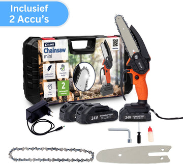 Mini Kettingzaag - Incl. 2 Accu's - Snoeizaag - Takkenzaag - Inclusief Opbergkoffer - Met Accessoires