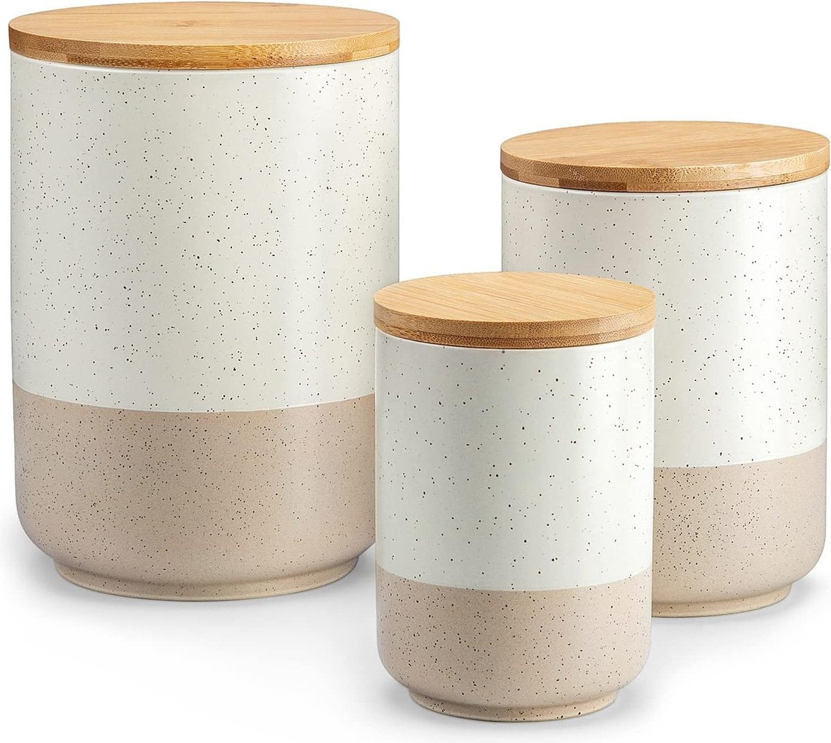 Keramische voorraadbakken met luchtdichte deksels, voorraadbakken 2400 ml/1250 ml/600 ml, duurzame keukenbewaarbakken voor koffie, suiker, thee, ontbijtgranen, meel, specerijen, beige