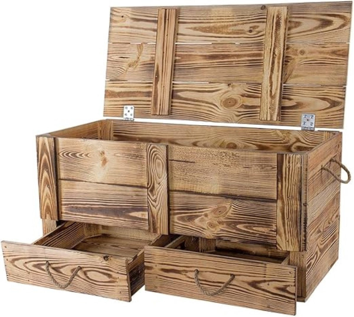 Dekenkist – Opbergkist Binnen – Zitbank Met Opbergsysteem – Houten Kist Met Deksel – Speelgoedkist Voor Kinderen – Voor Slaapkamer & Woonkamer – Met Lade's - Bruin
