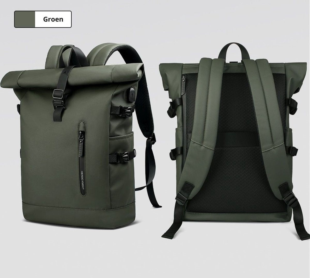 Avoir Avoir® Rolltop Rugzak - Dames en Heren - Waterdicht - Laptoptas 15,6 Inch - 40 Liter Rugtas - Verstelbare Reistas - Backpack Rugzak Groen