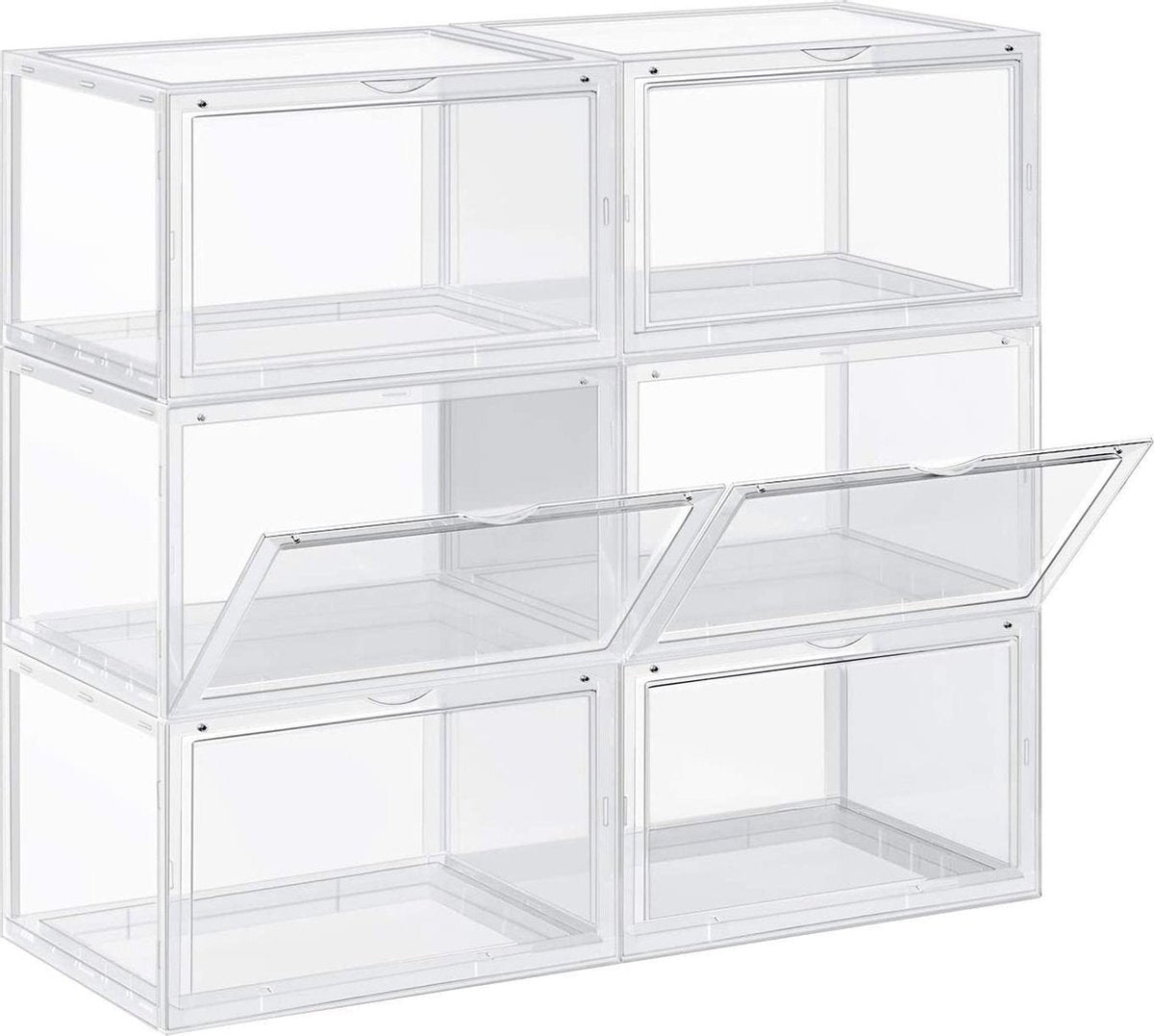 Schoendozen, set van 6 stapelbare schoen organizers - Transparant Plastic - 46, 36 x 28 x 22 cm