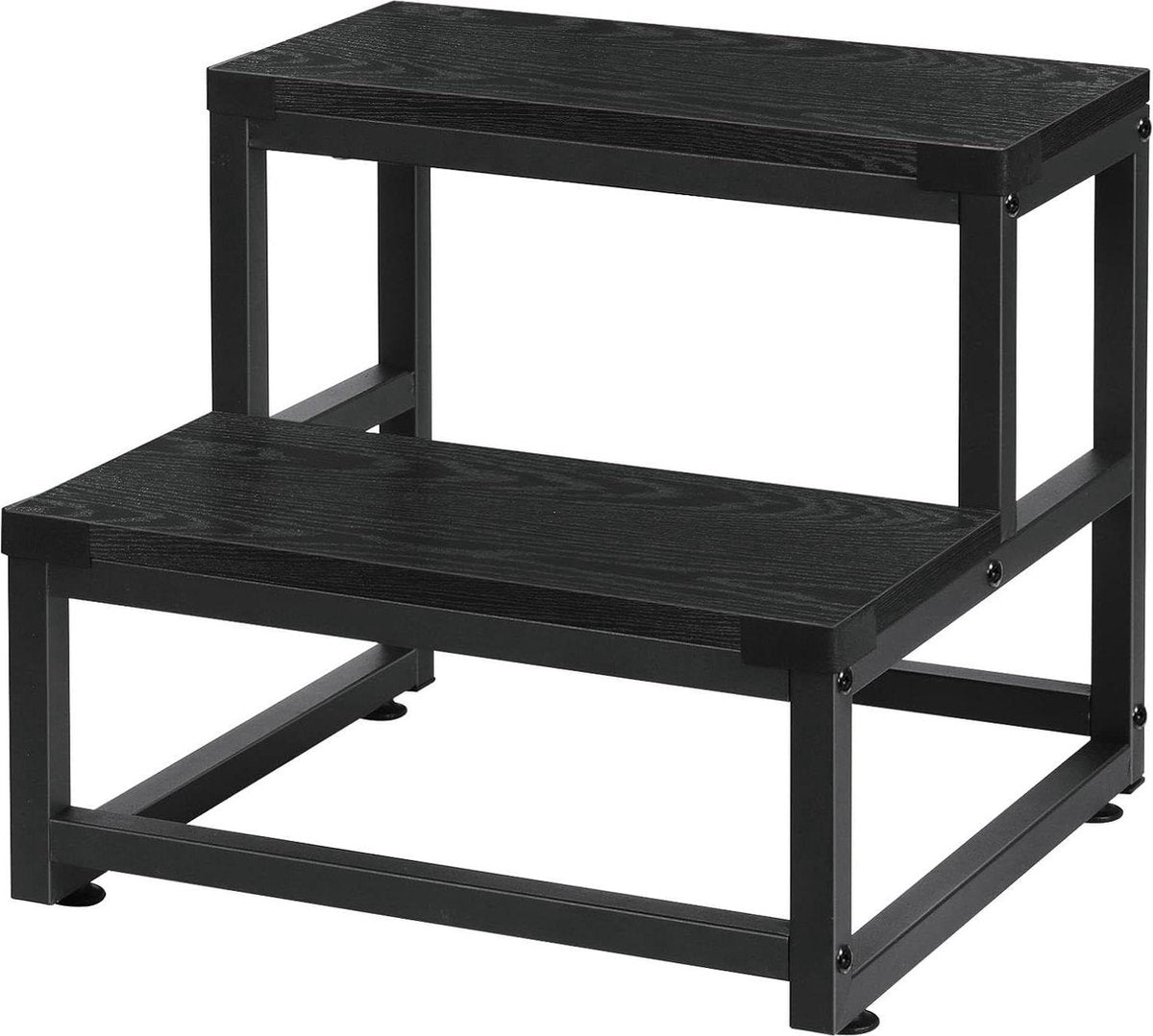 Opstapkruk 2-traps heavy duty staal en houten kruk - draagvermogen tot 220 kg - voor volwassenen en kinderen - zwart - bed keuken badkamer