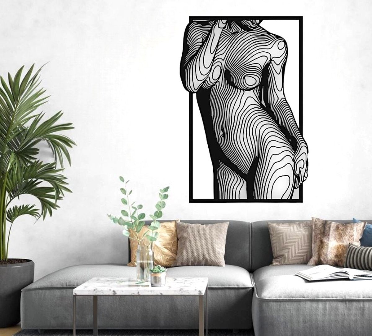 Woman Body wandecoratie woonkamer - Zwart - Houten art - Muurdecoratie - Line art - Wall art - Bohemian - Wandborden - Woonkamer - wandecoratie woonkamer
