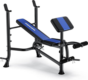 Verstelbare halterbank met beenstrekker en preacher curl - hometraining fitnessstudio gewichthefbank - full-body training - bankdrukken - halterbank voor thuis - fitnessapparatuur fitnessbank