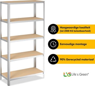 Life’s Green Stelling 90 cm - Stellingkast - Opbergrek - Metaal - Zilver - 90*40*180 cm