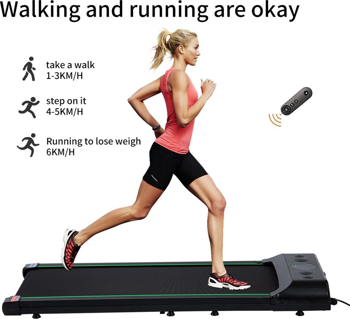 Loopband - 1-6km/h- Krachtig - slank en stil - LCD scherm en teller - ingebouwde Bluetooth-luidspreker - Meerdere Snelheidsstanden - Wandelband - Walking Pad - Treadmill - MET Afstandsbediening