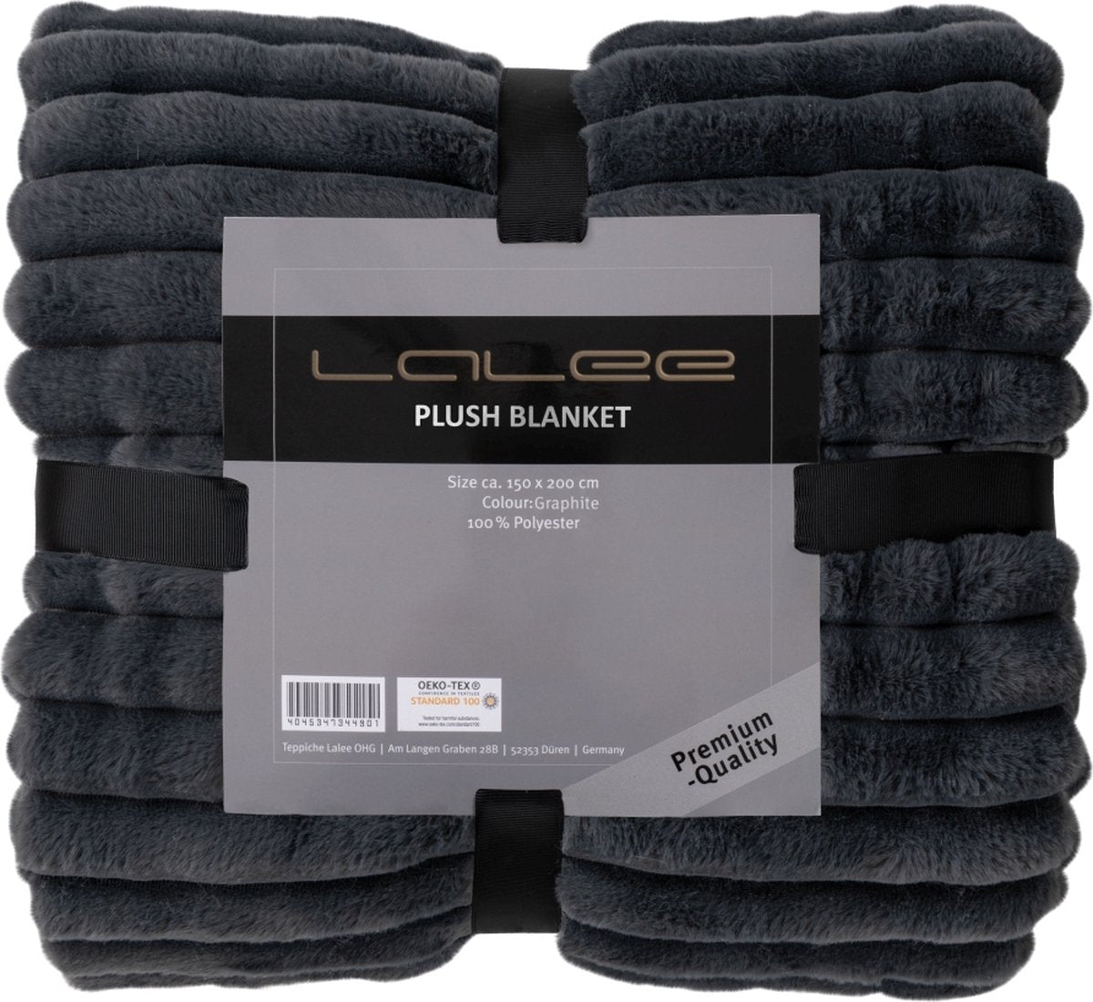Lalee Plush Fleece deken plaid zacht gestreept 3d furr bont plaid 150x200cm Antraciet grijs