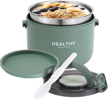 Thermocontainer voor eten, 1000 ml roestvrij staal, warmhoudcontainer voor eten en kinderen, thermische lunchbox met gespafdekking voor soep, muesli, stoofpot (groen)
