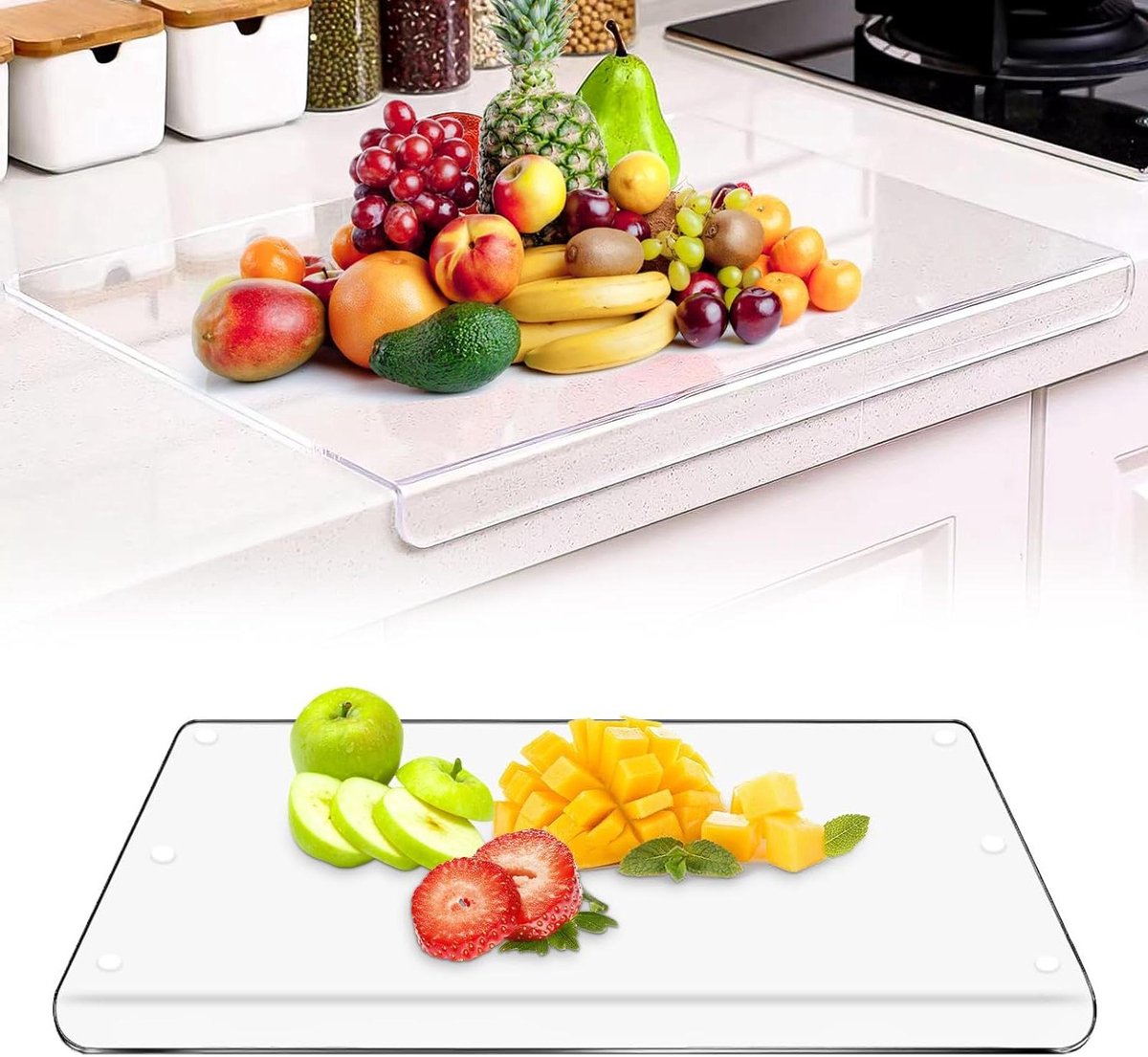 Snijplank met tegenlip doorzichtige glas werkblad beschermer 157 x 118 inch - Grote snijplank voor aanrecht - Keuken geschenken