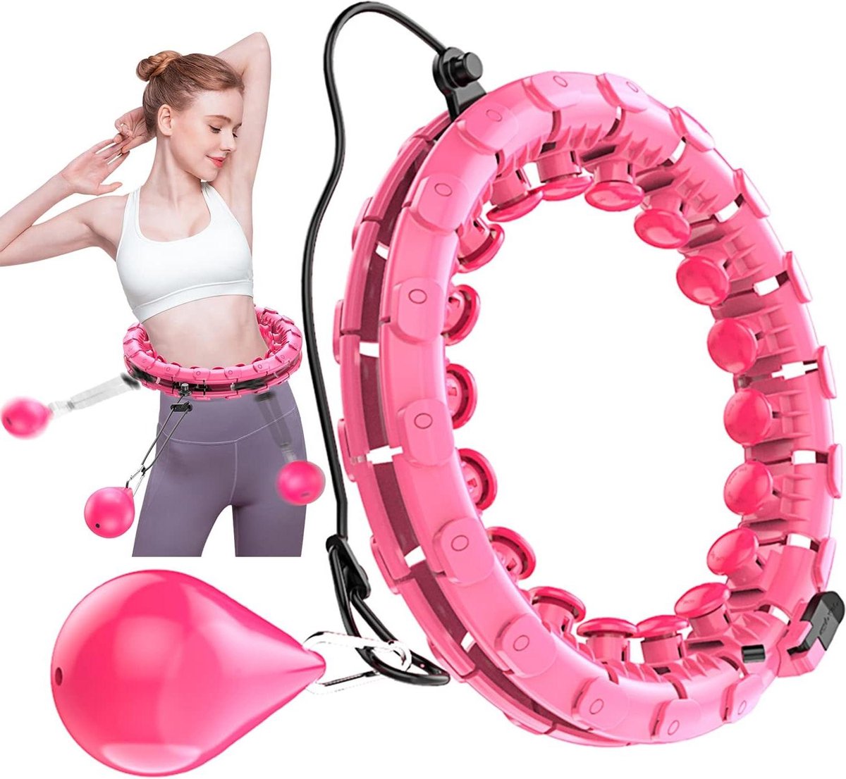 Smart Fitness Hoelahoep voor Gewichtsverlies met Massagenoppen en 24 Afneembare Hoepels - Geschikt voor Kinderen en Volwassenen - Beginners Afvallen Training Hula hoop