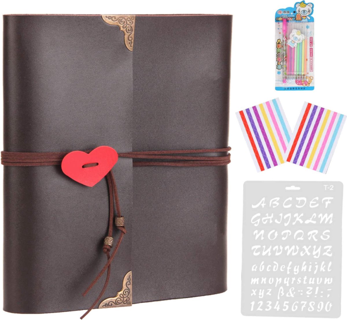 Ringband fotoalbum hartje plakalbum diy vintage scrapbook album kopen leer inclusief accessoires plakboek