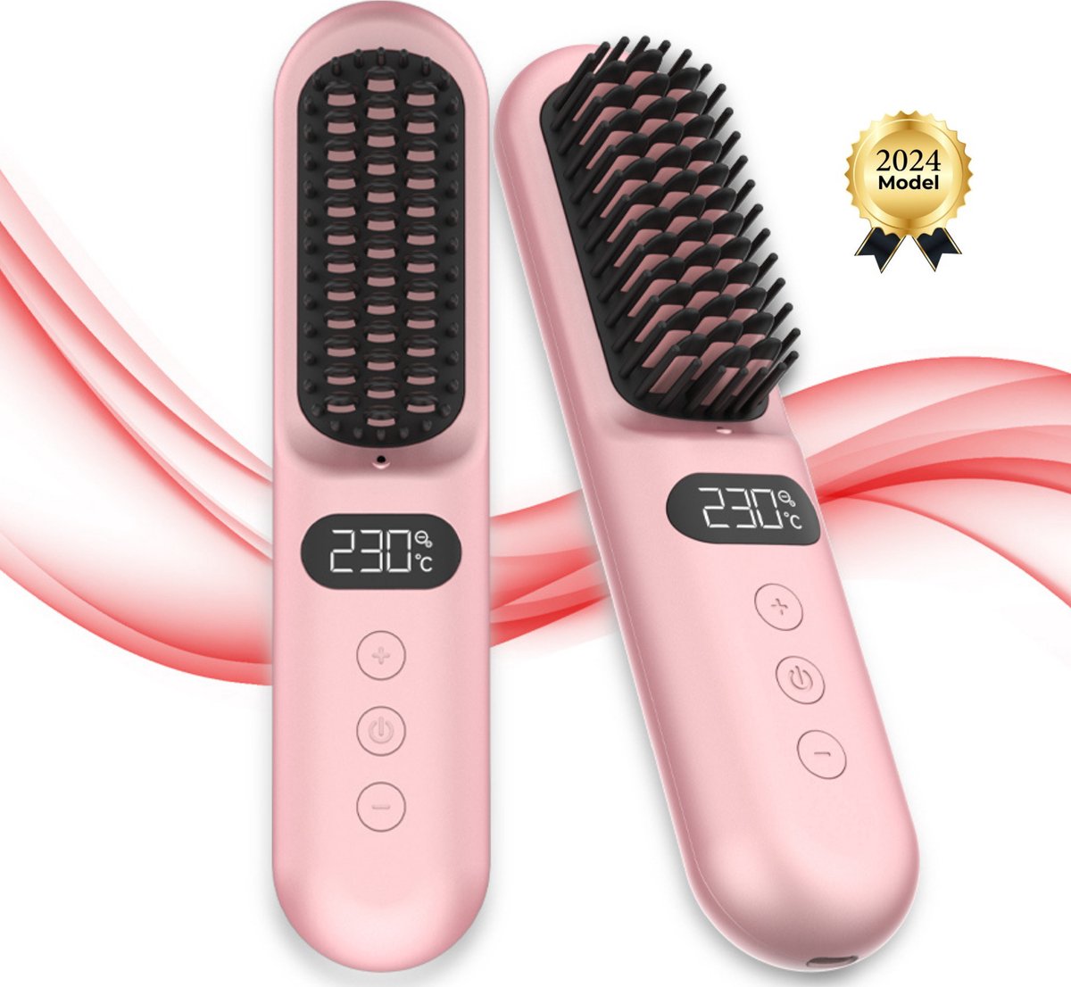 Draadloze Stijlborstel - LED - 2024 Model - Sinterklaas - Kerst - Roze - 230 graden - Stijlkam - Stijlborstels - Warmte borstel - Straight Brush - Elektrische haarborstel - Stijltang - Fohnborstel - Draadloze fohn - Draadloze stijltang - Oplaadbaar