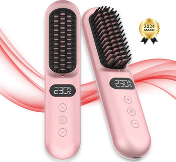 Draadloze Stijlborstel - LED - 2024 Model - Sinterklaas - Kerst - Roze - 230 graden - Stijlkam - Stijlborstels - Warmte borstel - Straight Brush - Elektrische haarborstel - Stijltang - Fohnborstel - Draadloze fohn - Draadloze stijltang - Oplaadbaar