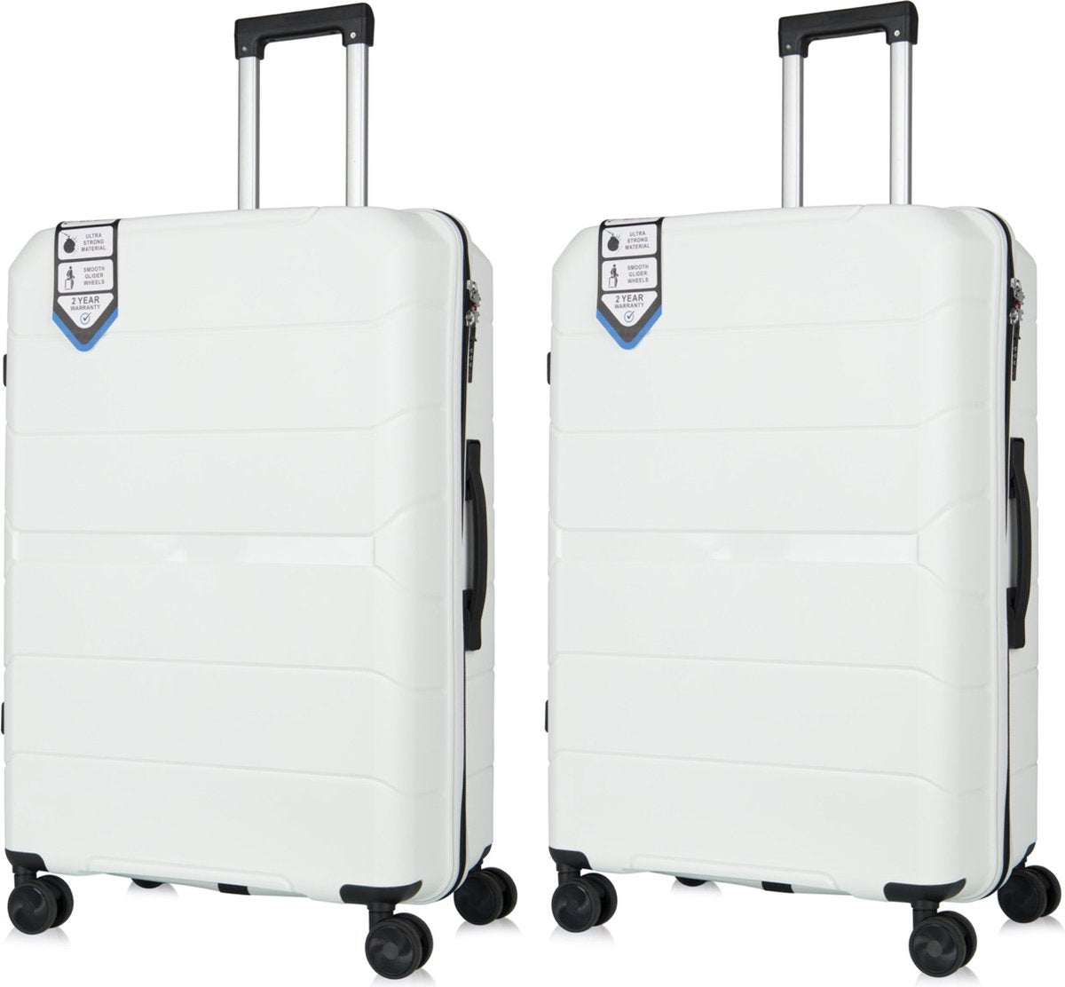 Traveller Set - 2xL Reiskoffers 28' - 93L - 75x49x30 cm - Lichtgewicht Harde Koffers - Wit - Met Ingebouwde TSA Slot - Perfect voor Lange Vakanties