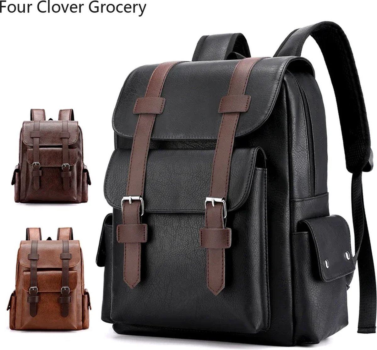 2024 Heren Rugzak Pu Lederen Bag pack Grote Laptop Rugzakken Luxe Zwarte Schooltas Voor School Kantoor Reis