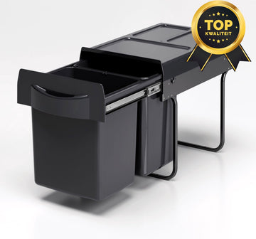 Eleganca Uittrekbare Afvalbak 2x20 Liter – Inbouw Prullenbak met 2 emmers - Afvalbak Afvalscheiding – Geschikt vanaf deurbreedte 40 cm, inbouwdiepte 52 cm & hoogte 42 cm – Antraciet