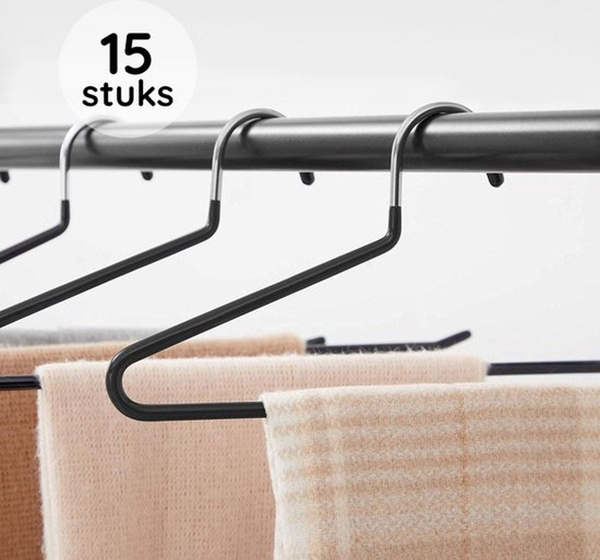 Eleganca luxe pantalonhangers 15 stuks - Broekhangers - 35.5 x 13.2 cm - Luxe kledinghanger - Klerenhanger - Ruimtebesparend - Stevig Kunststof - Zwart