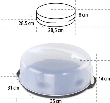 caketransportdoos rond met deksel (cakevorm Ø 28,5 cm, binnenhoogte 8 cm, cakedoos met verdeelhulp, afzuigkap en serveervakken, party en cakebutler) antraciet cakeschaal