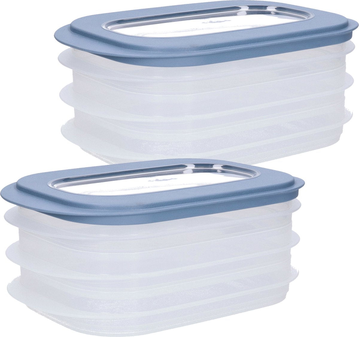 6x Vleeswarendoos voedsel bewaarbakjes transparant/blauwgrijs - Vleeswaren bakjes - Broodbeleg bewaardoos