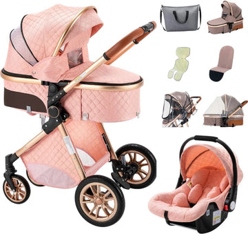Luxe 2-in-1 Kinderwagen - Wandelwagen - Autostoeltje - Buggy - Inklapbaar - Roze - 0-36 Maanden