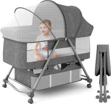 Babybed met zachte matras reisbed incl. opslag, wiegfunctie, opvouwbaar, slip en transporttas, vanaf de geboorte tot 20 kg, complete set voor baby's van 0-6 maanden, grijs