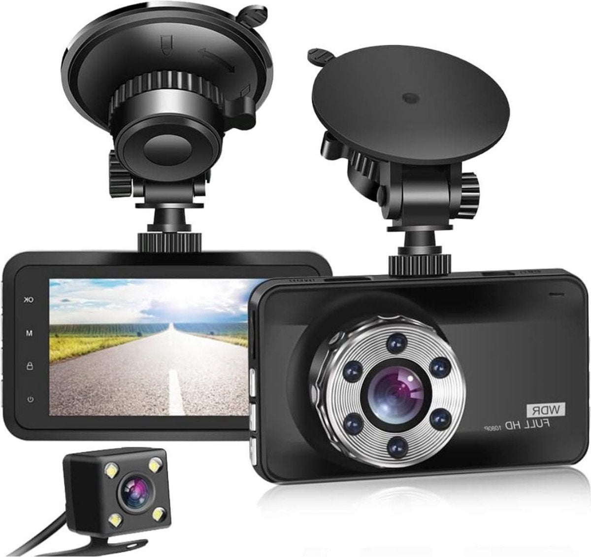 Dual Dashcam - Dashcam Voor Auto 1080p Full HD - Voor en Achter Camera Met 3-inch Lcd-Display – Auto Camera Met Bewegingsdetectie - Nachtzicht - Versnellingssensor