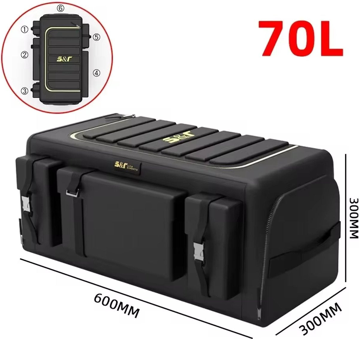 Auto Kofferbak Organizer XL - Opslag - Met Deksel - Waterdicht - Universele Auto Kofferbak Organizer - 70l - 60x30x30 - Opbergdoos - Oxford Doek - Opvouwbaar - Achterbak - Auto Accessoires