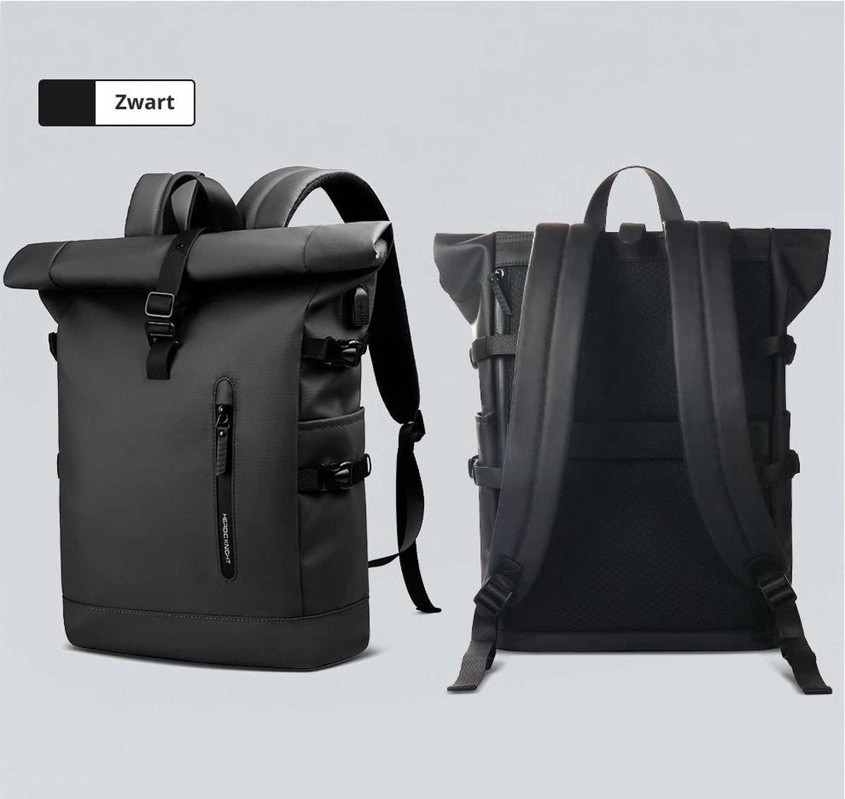 Avoir Avoir® Rolltop Rugzak - Dames en Heren - Waterdicht - Laptoptas 15,6 Inch - 40 Liter Rugtas - Verstelbare Reistas - Backpack Rugzak Zwart