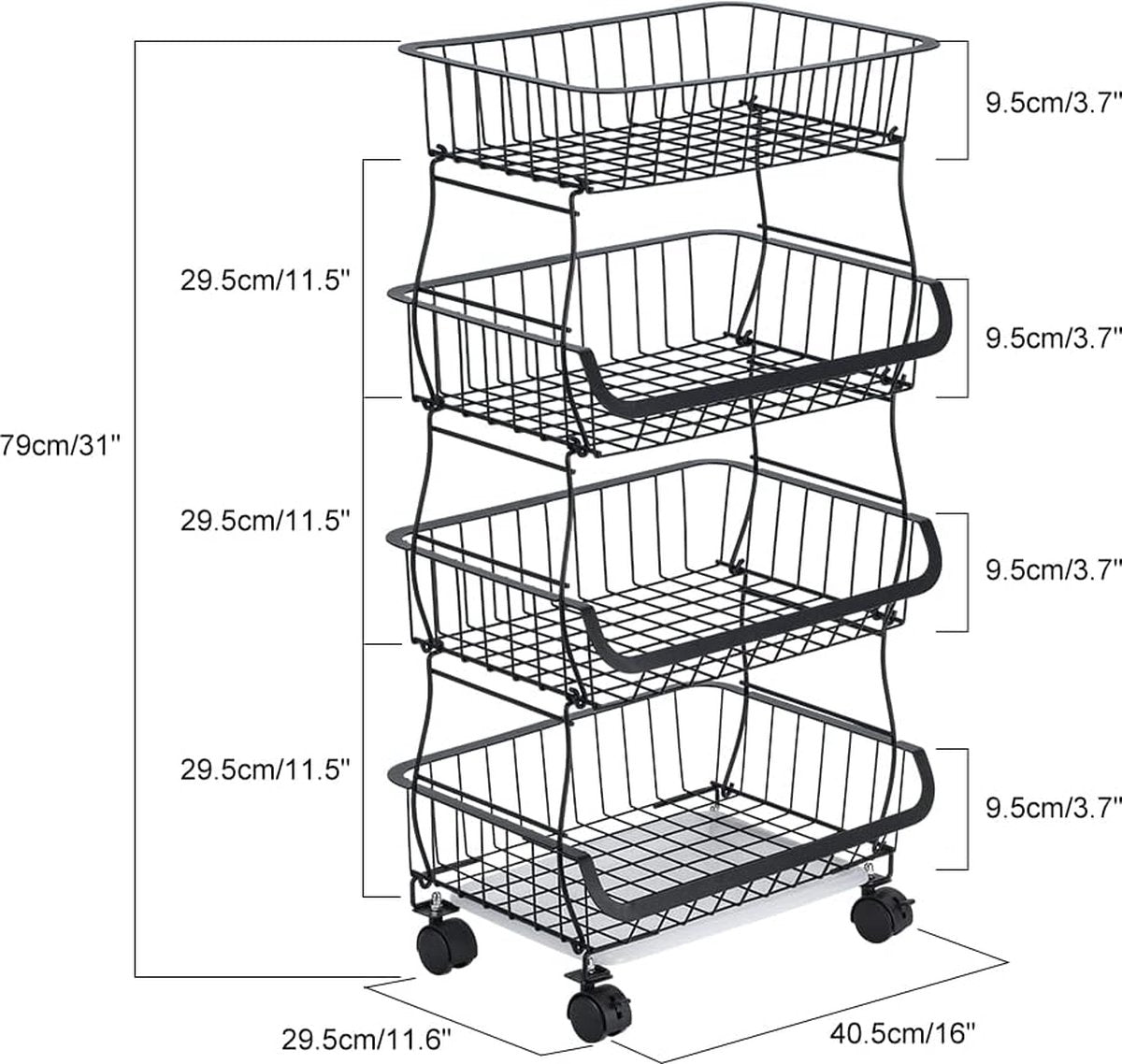 4-laags serveerwagen Keukentrolley op wielen Trolley Keuken Inbouwplank Opbergwagen Hulpprogramma Trolley Fruit- en groenterek Organisatiewagen H80 x B40 x D30 cm voor keukenkantoor