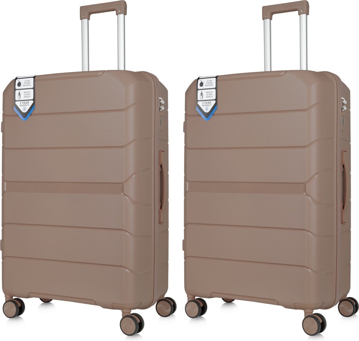 Traveller Set 2xL Reiskoffers 28' - 93L - Lichtgewicht Harde Koffers - Licht Bruin - Met Ingebouwde TSA Slot - Perfect voor Lange Vakanties