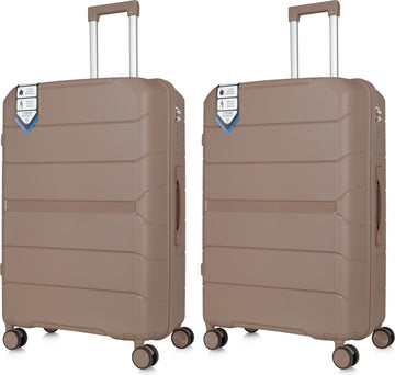 Traveller Set 2xL Reiskoffers 28' - 93L - Lichtgewicht Harde Koffers - Licht Bruin - Met Ingebouwde TSA Slot - Perfect voor Lange Vakanties