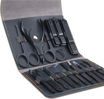 Pedicureset - Elektrische Nagelfrees - Nagelverzorging - 16-Delig - Met Opbergtas - RVS - Zwart