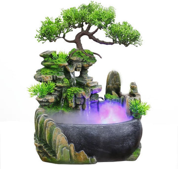 Kamefontein humidifier met led - Waterfontein‎ 20x15x28 cm Binnenfontein waterornament voor binnen - vissenkom ornament - nano mini aquarium luchtbevochtiger