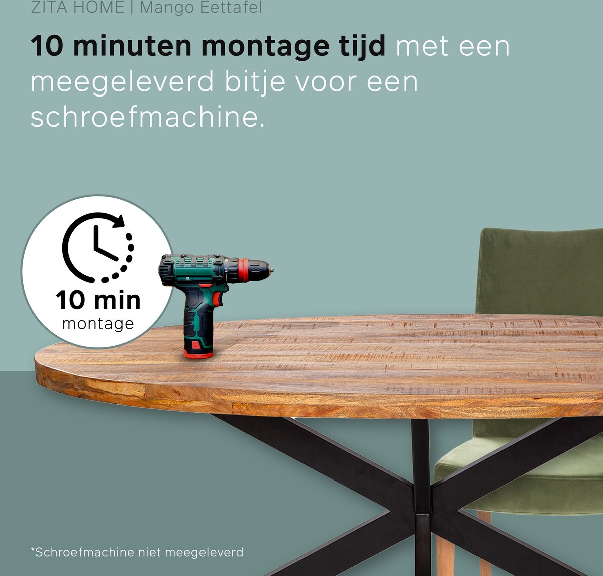 Eettafel model Lux rond - 110cm - mangohout - metalen zwarte poot - 4.5cm dik blad matrix poot