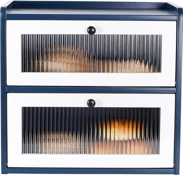 Broodtrommel, grote broodtrommel van arvenhout, voor keuken, hout, grote broodopslag, 2 etages, XL, 36 x 24 x 34 cm, beste opslag voor brood met magnetische acryl deur, blauw