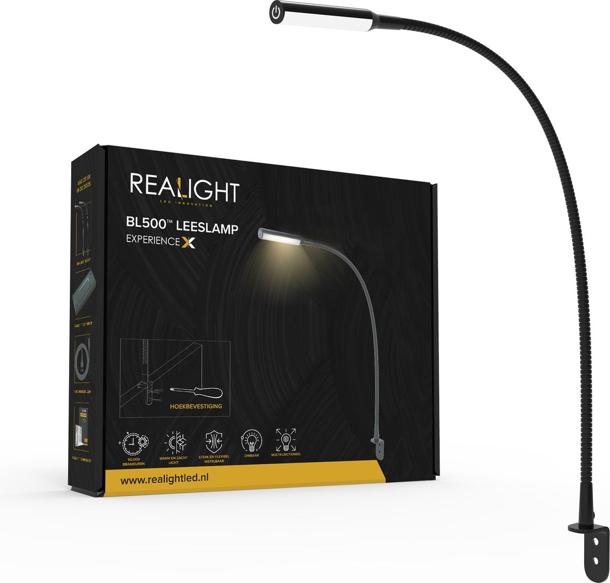 Realight Leeslamp Bed met Dimfunctie – Bedlampjes leeslampjes Volwassenen Slaapkamer – Leeslampje Boxspring – Bedlamp Dimbaar – Hoofdbord Boeklamp – Touchlamp – Nachtlamp – Nachtkast Lamp – Hoofdbord Bedlampje Zwart – 2.5 meter Snoerlengte – 58 cm