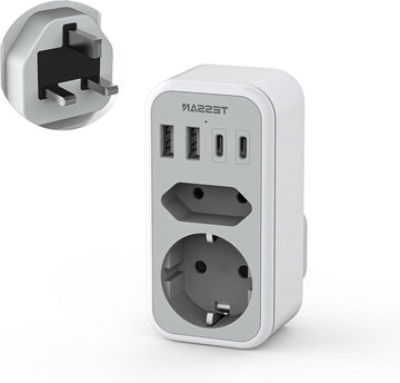 Adapter Engeland Duitsland Stekker 6-in-1 Reisadapter UK met USB C USB A - Stopcontactadapter Engeland Schotland Type G - Londen Ierland.