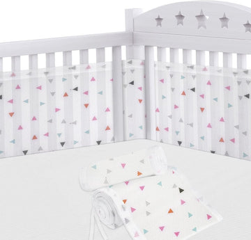Bedomranding nestje, nestje voor kinderbedden, randbescherming, babybed, ademende bekleding, hoofdbescherming babybed, omrandingen, valbescherming voor babybed, rasterstokken, olifant (driehoek)