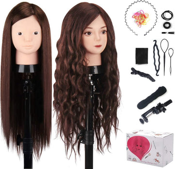 20 Inch 60% Echt Menselijk Haar Training Hoofd Etalagepop Hoofd Cosmetologie Kappers Etalagepop Dummy Pop Hoofd met Tafelklemhouder & DIY Haarstyling Vlecht Set